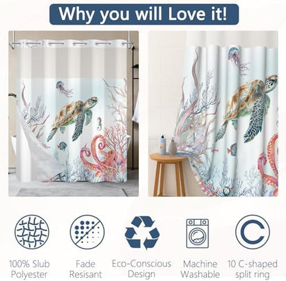 No Hook Shower Curtain with Snap-in Liner 71x74 Inch