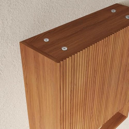 USHOWER Brown Oak Bathroom Wall Cabinet with Fluted Doors & Open Shelf