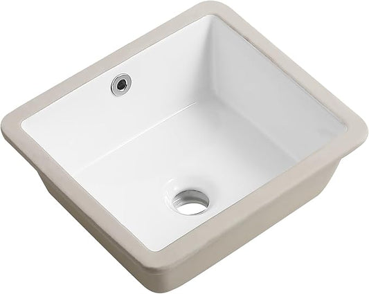 14 Inch Undermount Bathroom Sink Rectangle Small Undermount Sink White Ceramic Under Counter Bathroom Sinks with Overflow (14.0"x12.5")