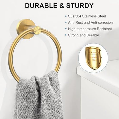 SetSail Towel Holder Screw-in Brushed Gold Towel Ring for Bathroom Wall
