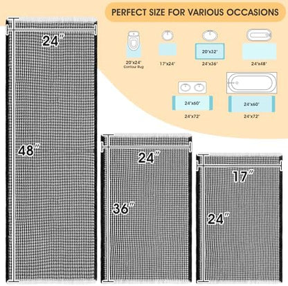 IM HOME Waffle Bath Mat Set 3 Piece Black & White,Woven Modern Bath Rug Mats, Absorbent Non Slip Bath Floor Mat, Soft Washable Boho Bath Rugs with Tassels for Bathroom, Bedroom, Kitchen