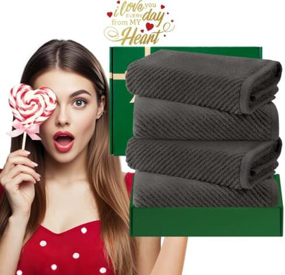 VOOVA & MOVAS Hand Towels 4PC, 100% Cotton, 18x28 in, Dark Grey