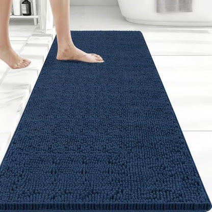 Bcoimo Bath Rug Mat,Chenille Extra Soft Navy Long Bathroom Runner Floor Rug