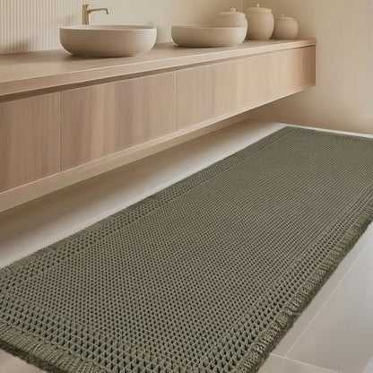 IM HOME Extra Large Waffle Bath Mat, 6'x2' Greyish Green, Boho Bathroom Rugs Absorbent Non Slip, Ultra Soft Bathroom Mat, Machine Washable Knit Bath Rugs with Border for Bathroom, Bedroom, Kitchen