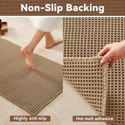 Triohero Waffle Bath Mat, Boho Bathroom Rugs Non Slip Washable, 20x30 Khaki