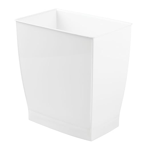 iDesign,Plastic Spa Rectangular Trash, Waste Basket Garbage Can for Bathroom, Bedroom, Home Office, Dorm, College, 2.5 Gallon, White | Slim Rectangle, For Bedroom, For Office, For Dorm