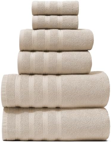 Hearth & Harbor Bath Towels for Bathroom - 100% Ring Spun Cotton Luxury Bathroom Towels - Soft & Highly Absorbent Bath Towels Set, 6 Piece Set, Beige