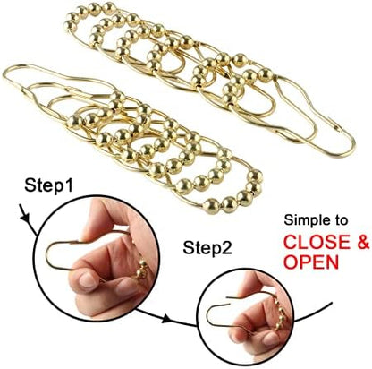 Shower Curtain Hooks Rings, Rustproof Metal Shower Curtain Rings for Bathroom Shower Rods Curtains - Set of 12, Golden