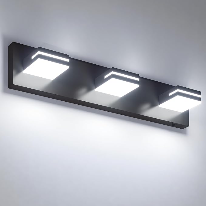 VOLISUN Modern Bathroom Vanity Light Fixtures (3-Light, 24-Inch), Matte Black LED Bathroom Lighting Fixtures Over Mirror, 360°Rotatable Head, LED Vanity Lights for Bathroom (Cool White 6000K)