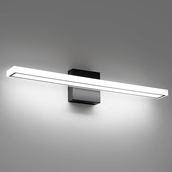 24inch Black LED Bathroom Vanity Light Bar 18W Modern Bath Light Fixture Over Mirror Vanity Light Cool White 6000K
