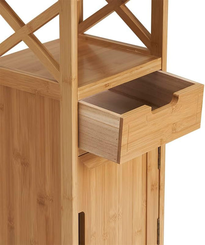 Fully Assembled 30" High Bamboo End Side Table, Preassembled Bathroom Floor Cabinet, Tall Nightstand for Bedroom