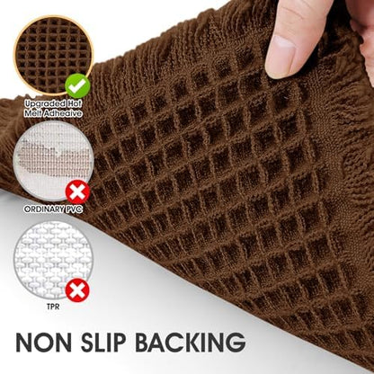 IM HOME Waffle Bath Mat Brown 5'x2', Boho Woven Modern Bath Mat Rugs, Absorbent Non Slip Bathroom Rugs, Soft Washable Bath Rugs with Tassels for Bathroom, Bedroom, Kitchen, Shower, Tub