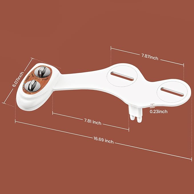 YASFEL Bidet, Self-Cleaning Bidet Attachment for Toilet - Non Electric Dual Nozzles Cold Water Bidet Toilet Seat Attachment with Adjustable Pressure Control, for Frontal & Rear Wash (Wood Color)