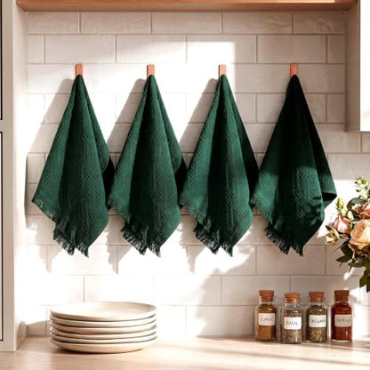 HunnmingRe 4 Pack Boho Hand Towel for Kitchen, Forest Green
