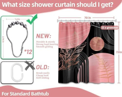 Pink and Black Shower Curtain, 72x72 in, Mid Century Modern Girls