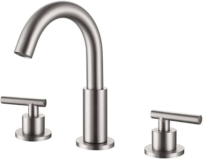 Faucet Vintage Durable Brass 3 Hole Double Handle Basin Mixer Faucet for Bathroom Sink with Hot Cold Water(Brushed) Faucet