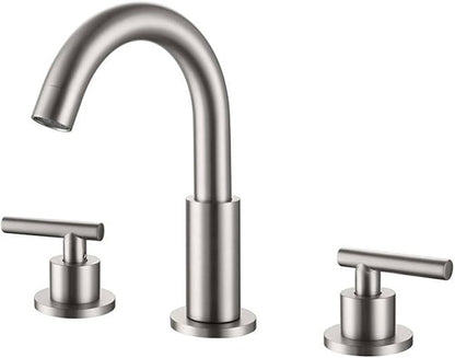 Faucet Vintage Durable Brass 3 Hole Double Handle Basin Mixer Faucet for Bathroom Sink with Hot Cold Water(Brushed) Faucet