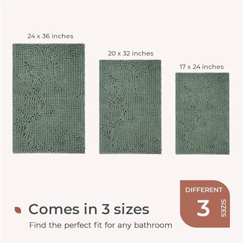 FRESHMINT Chenille Bathroom Rugs Mat 32"x20", Non-Slip Bath Mat for Bathroom Floor & Bathtub, Washable Soft Shower Shag Bath Rugs, Fluffy Thick Water Absorbent Microfiber Shower Mat, Sage Green