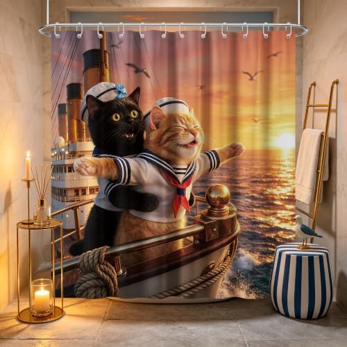 Extra Tall Shower Curtain XL Fun Black Cat, 70 x 96 Inchs