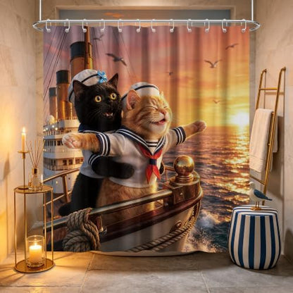 Extra Tall Shower Curtain XL Fun Black Cat, 70 x 78 Inchs