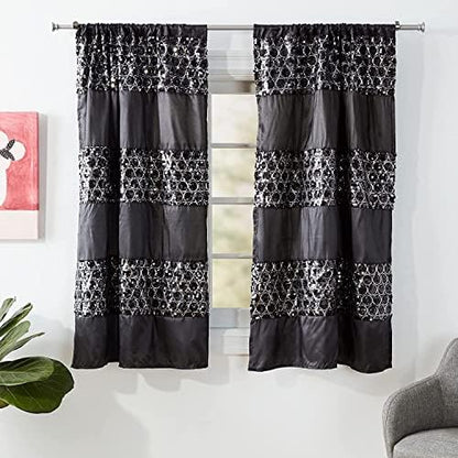 Zahari Home Sinatra Window Curtain Stylish Bathroom Window Curtain,36" x 54" Each, Set of 2, Black
