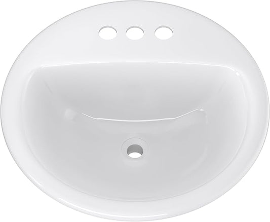 PROFLO PF194R Rockaway 19" Circular Vitreous China Drop In Bathroom Sink with Overflow and 3 Faucet Holes at 4" Centers - White