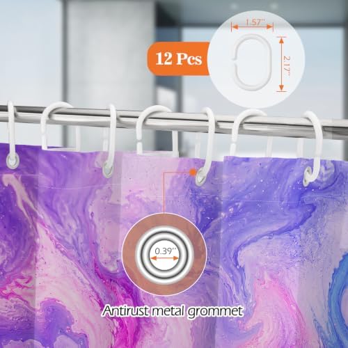 Aimego Purple Shower Curtain Pink and Purple Tie Dye Marble Shower Curtains Set with 12 Hooks for Bathroom Decor Accessories Bathtub Curtain, 72"x72"