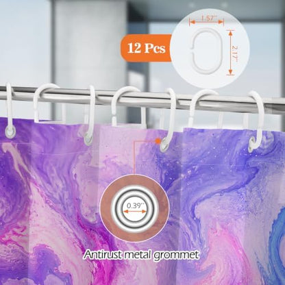 Aimego Purple Shower Curtain Pink and Purple Tie Dye Marble Shower Curtains Set with 12 Hooks for Bathroom Decor Accessories Bathtub Curtain, 72"x72"