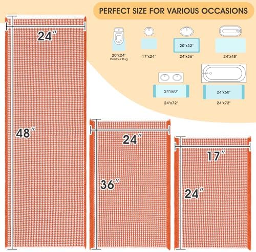 IM HOME Waffle Bath Mat Set 3 Piece Orange & Cream,Woven Modern Bath Rug Mats, Absorbent Non Slip Bath Floor Mat, Soft Washable Boho Bath Rugs with Tassels for Bathroom, Bedroom, Kitchen, Tub