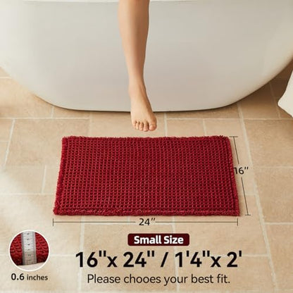 Triohero Waffle Bath Mat, Small Boho Bathroom Rugs Non Slip 16x24 Burgundy