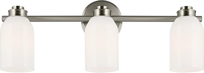 Kichler Shae 24.25" 3-Light Vanity Light with White Opal Glass in Brushed Nickel, for Bathroom Vanity, Powder Room, Over a Mirror, (24.25" W x 9" H), 55202NI