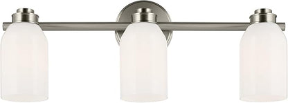 Kichler Shae 24.25" 3-Light Vanity Light with White Opal Glass in Brushed Nickel, for Bathroom Vanity, Powder Room, Over a Mirror, (24.25" W x 9" H), 55202NI