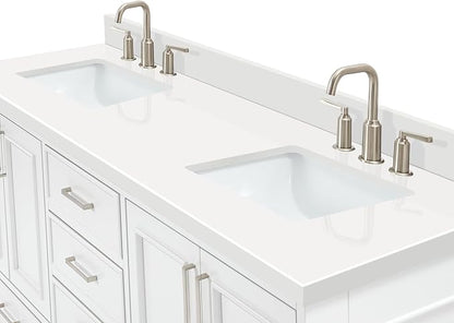 Langford 72-inch White Bathroom Vanity with Left & Right Rectangle Double Sinks, Pure White Quartz Countertop & Backsplash, Solid Wood Frame, Soft-Closing & Dovetail Drawers