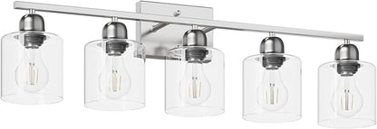 Modern Brushed Nickel 5 Light Bathroom Vanity Light, 31 inch Bathroom Lights Fixtures, Vanity Lights for Mirror Kitchen Living Room Hallway Cabinet Porch