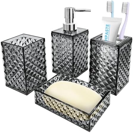 4 PCS Bathroom Accessory Set, Grey Bathroom Accessories Set