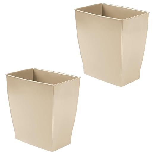 iDesign Small Plastic Bathroom Trash Can, Slim Rectangle, 2-Pack, Brown | Garbage Bin for Bedroom, Office, Dorm