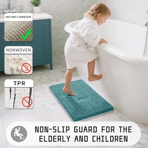 Yimobra Large Bathroom Rugs 36"x24", Non Slip Bath Mat for Tub, Shaggy Rug Floor Carpet, Extra Soft Super Absorbent Quick Dry, Machine Washable,Teal Blue