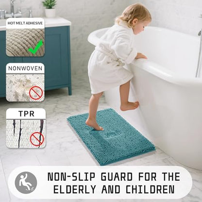 Yimobra Large Bathroom Rugs 36"x24", Non Slip Bath Mat for Tub, Shaggy Rug Floor Carpet, Extra Soft Super Absorbent Quick Dry, Machine Washable,Teal Blue