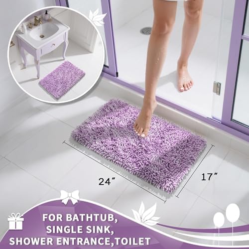 Yimobra Chenille Bathroom Rugs Non Slip, Extra Thick Soft Absorbent Bath Rug, Machine Washable Quick Dry Bath Mat for Bathroom Floor, Tub and Shower, Home Decor Accessories, 24x17, Lilac