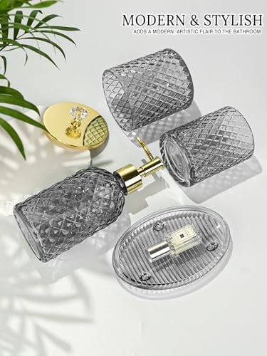 Haturi Glass Bathroom Accessories Set, Smoky Gray Bathroom Set, 4 Pcs