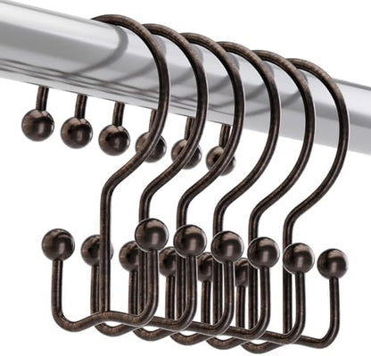 Titanker Shower Curtain Hooks Rings, Rust Resistant Metal Minimalist Simple Double Glide Shower Hooks Rings for Bathroom Shower Rods Curtains, Set of 12 Hooks - Bronze