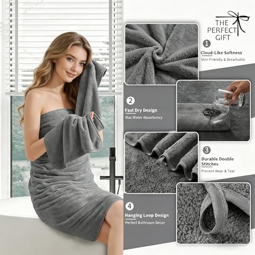 Extra Large Bath Sheet 4 Piece (35"x70")-Ultra Soft Oversized Bath Towel,Bath Sheet Towel Set for Bathroom Hotel,Highly Absorbent Quick Dry Shower Towel Set for Adults,Bath Towel Dark Grey
