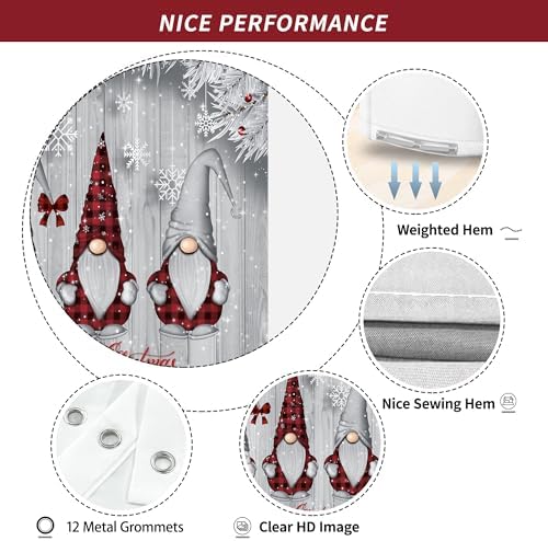 Winter Christmas Shower Curtain for Bathroom 72W*72H Inch Silver Snow Gnomes Rustic Grey Wood Plank Farmhouse Gray Xmas Balls Tree Holiday Decorations Bathtub Decor Waterproof Polyester Fabric Set