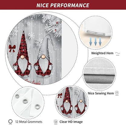 Winter Christmas Shower Curtain for Bathroom 72W*72H Inch Silver Snow Gnomes Rustic Grey Wood Plank Farmhouse Gray Xmas Balls Tree Holiday Decorations Bathtub Decor Waterproof Polyester Fabric Set