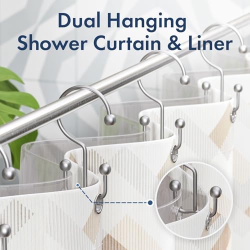 Bathway Shower Curtain Hooks Silver Shower Curtain Rings, 12 Pcs Double Hook Shower Curtain Hooks Rings Shower Curtain Hangers Rust Proof, Metal Shower Hooks for Bathroom Shower Curtain Rod