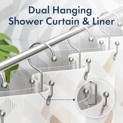 Bathway Shower Curtain Hooks Silver Shower Curtain Rings, 12 Pcs Double Hook Shower Curtain Hooks Rings Shower Curtain Hangers Rust Proof, Metal Shower Hooks for Bathroom Shower Curtain Rod