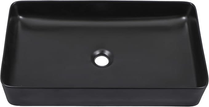 24"x14" Black Bathroom Vessel Sink Rectangular - Matte Black Porcelain Ceramic Rectangle Above Counter Vanity Lavatory Bath Sink Art Basin