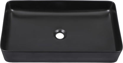24"x14" Black Bathroom Vessel Sink Rectangular - Matte Black Porcelain Ceramic Rectangle Above Counter Vanity Lavatory Bath Sink Art Basin