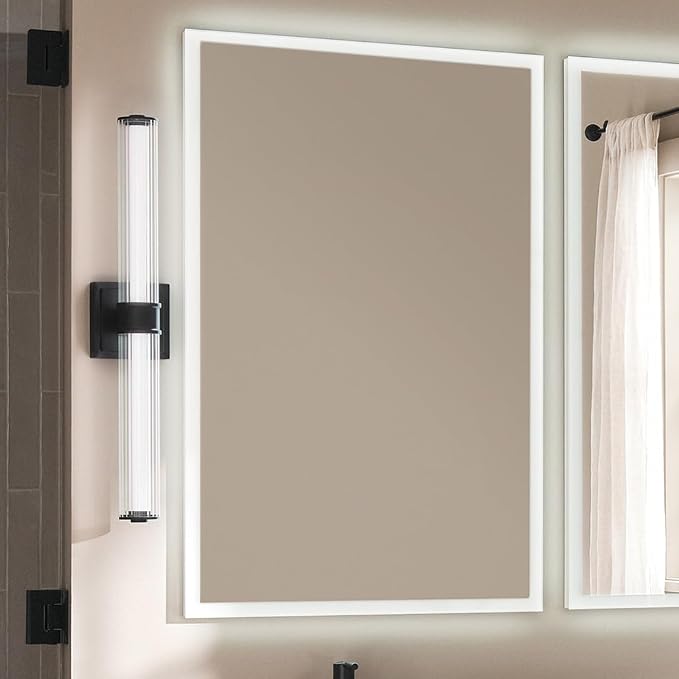 Kichler Laurene LED Bath Bar Light, Black | Linear vanity light with clear fluted glass for bathroom mirrors (26.5" x 5"), 55196BKLED
