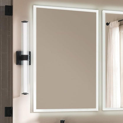 Kichler Laurene LED Bath Bar Light, Black | Linear vanity light with clear fluted glass for bathroom mirrors (26.5" x 5"), 55196BKLED